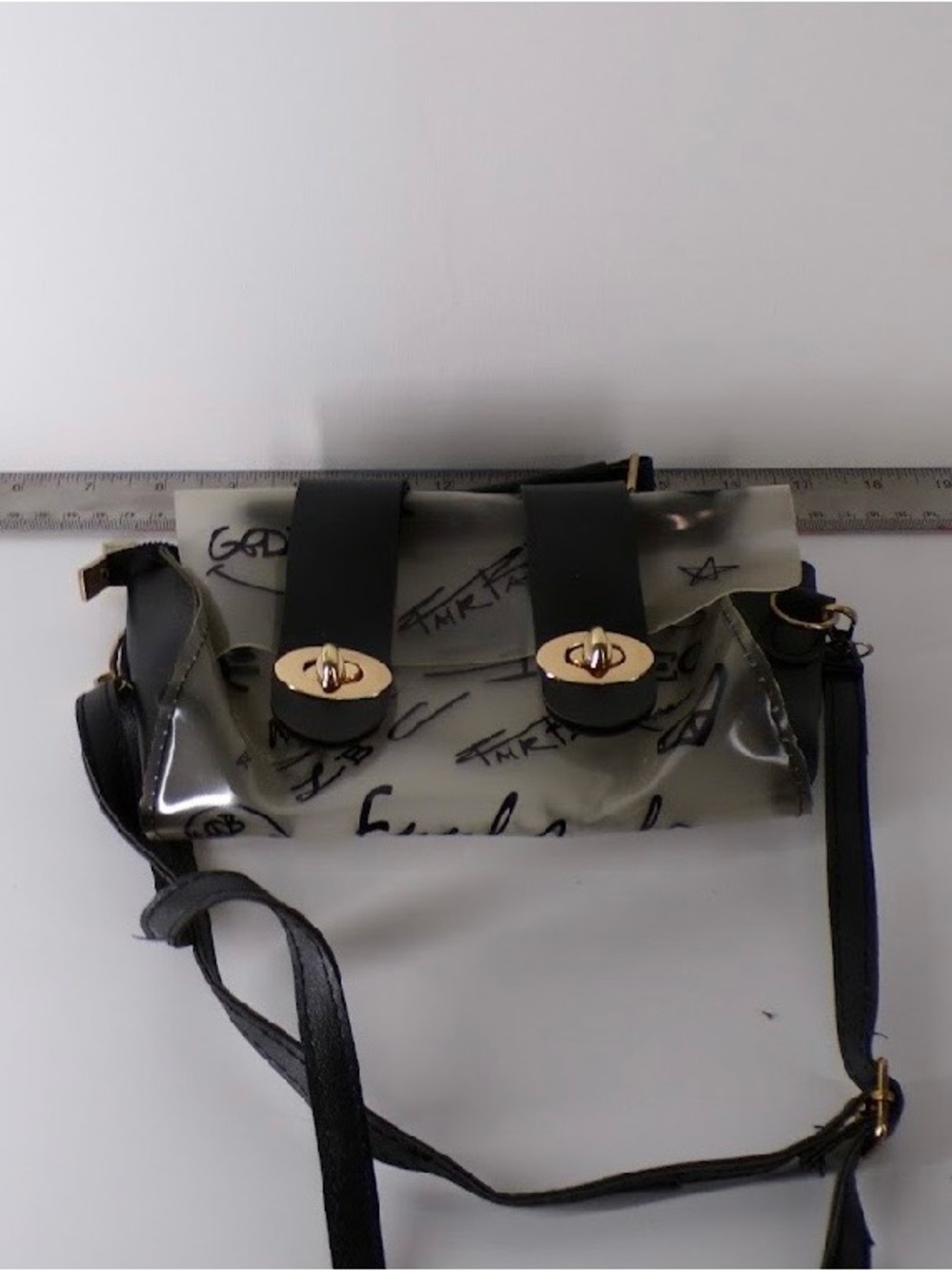 Clear Graffiti Crossbody Bag with Black Straps